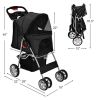 Simple Desight Foldable 4-Wheel Pet Stroller With Storage Basket - black - Pets