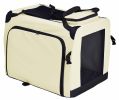 Pet Life 'Hounda Accordion' Metal Framed Soft-Folding Collapsible Dual-Sided Expandable Pet Dog Crate - Khaki - Small