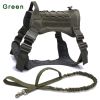 Tactical Dog Harness Pet Training Vest Dog Harness And Leash Set For Large Dogs German Shepherd K9 Padded Quick Release Harness - Green Harness Leash