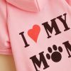 Pet Hoodie For Small & Medium Dogs; I Love My Mom Dog Hoodie Cat Shirts; Cute Pet Apparel - Pink - XS