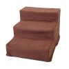 3 Steps Pet Stairs for Dogs and Cats - Dark Brown - brown suede