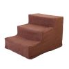 3 Steps Pet Stairs for Dogs and Cats - Dark Brown - brown suede