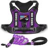 Pet Harness And Leash Set For Dog & Cat; Adjustable No Pull Service Dog Vest Harness For Walking - Purple - M