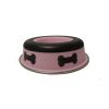 Slow Feeder Spill Proof Pet Bowl with Rubber Base and Bone Design; Pink and Black - as Pic