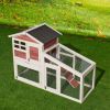 Rabbit Hutch Indoor Outdoor; Wooden Chicken Coop; Bunny Cage Hen House with Run; Ventilation Door; Removable Tray; Ramp; Sunlight Panel; Backyard Gard