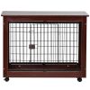 39' Length Furniture Style Pet Dog Crate Cage End Table with Wooden Structure and Iron Wire and Lockable Caters;  Medium and Large Dog House Indoor Us