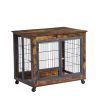 Furniture Style Dog Crate Side Table on Wheels with Double Doors and Lift Top. - Rustic Brown