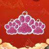 New Year Pet ID Tags; Personalized Dogs Tags; Footprint Engraved Dog Tag Ornament - Rose Red - one-size