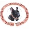 Dog Chain Crystal Artificial Diamondoid Dog Collar Walking Metal Chain Collar With Secure Buckle - Rose Gold - XS