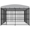 Outdoor Dog Kennel with Roof 118.1"x118.1"x82.7" - Black