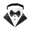 wedding suit dog collar pet saliva towel dog wedding triangle scarf - Black and white striped triangular scarf collar suit - S