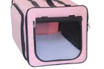 Pet Life Capacious Dual-Expandable Wire Folding Lightweight Collapsible Travel Pet Dog Crate - Pink - Large