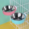 Pet Stainless Steel Bowl Hanging Cage Type Fixed Cute Dog Basin Cat Supplies Puppy Food Drinking Water Feeder Pets Accessories - blue - 17cm