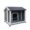 Large Outdoor Wooden Dog House;  Waterproof Dog Cage;  Windproof and Warm Dog Kennel with Porch Deck - Natural