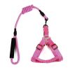 Dog Leash Two-color Machine Woven Nylon Handle Round Rope Pockmark Pet Chest Back Collar Pet Supplies - pink - 1