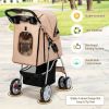 Foldable 4-Wheel Pet Stroller with Storage Basket - Beige