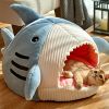 Washable Shark Cat House Cute Pet Sleeping Bed Warm Soft Cat Nest Kennel Kitten Cave  - Blue - L 53x50x36 cm