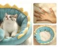 Cartoon Animals Shape Cute  Duck Cat Bed With Summer Mat Round Cat House Kennel Cushion Four Seasons Universal  - Green Dinosaur - M 40x35 cm