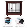 31' Length Furniture Style Pet Dog Crate Cage End Table with Wooden Structure and Iron Wire and Lockable Caters;  Medium Dog House Indoor Use. - Brown