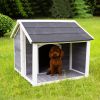 Large Outdoor Wooden Dog House;  Waterproof Dog Cage;  Windproof and Warm Dog Kennel with Porch Deck - Natural