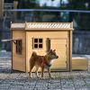 39.4' Wooden Dog House Puppy Shelter Kennel Outdoor & Indoor Dog crate, with Flower Stand, Plant Stand, With Wood Feeder - Natural