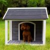 Large Outdoor Wooden Dog House;  Waterproof Dog Cage;  Windproof and Warm Dog Kennel with Porch Deck - Natural