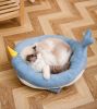 Cartoon Animals Shape Cute  Duck Cat Bed With Summer Mat Round Cat House Kennel Cushion Four Seasons Universal  - Blue Whale - L 55x45 cm