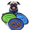 Portable Pet Feeder Travel Foldable Pet Dog Bowl Silicone Collapsible Slow 350ml/1000ml Feeding Bowl  - Black - Diameter 18 cm