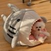 Washable Shark Cat House Cute Pet Sleeping Bed Warm Soft Cat Nest Kennel Kitten Cave  - Grey - L 53x50x36 cm