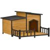 47.2 ' Large Wooden Dog House Outdoor, Outdoor & Indoor Dog Crate, Cabin Style, With Porch - Brown