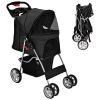 Foldable 4-Wheel Pet Stroller with Storage Basket - Black