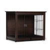 Indoor Dog Crate, Sofa Side End Table, 2-Tier Wooden Pet Cage with Removable Tray, Walnut - medium