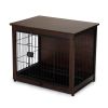 Indoor Dog Crate, Sofa Side End Table, 2-Tier Wooden Pet Cage with Removable Tray, Walnut - medium