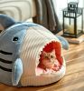 Washable Shark Cat House Cute Pet Sleeping Bed Warm Soft Cat Nest Kennel Kitten Cave  - Blue - M 49x45x33 cm