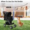 Foldable 4-Wheel Pet Stroller with Storage Basket - Black