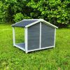 Large Outdoor Wooden Dog House;  Waterproof Dog Cage;  Windproof and Warm Dog Kennel with Porch Deck - Natural